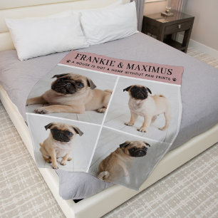 Dog Lover Pink Personalized Dog Name Photo Collage Fleece Blanket