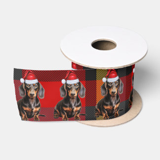 Dog Lover Plaid and Dachshund Christmas Satin Ribbon