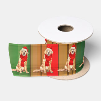 Dog Lover Plaid and Golden Retriever Christmas Satin Ribbon