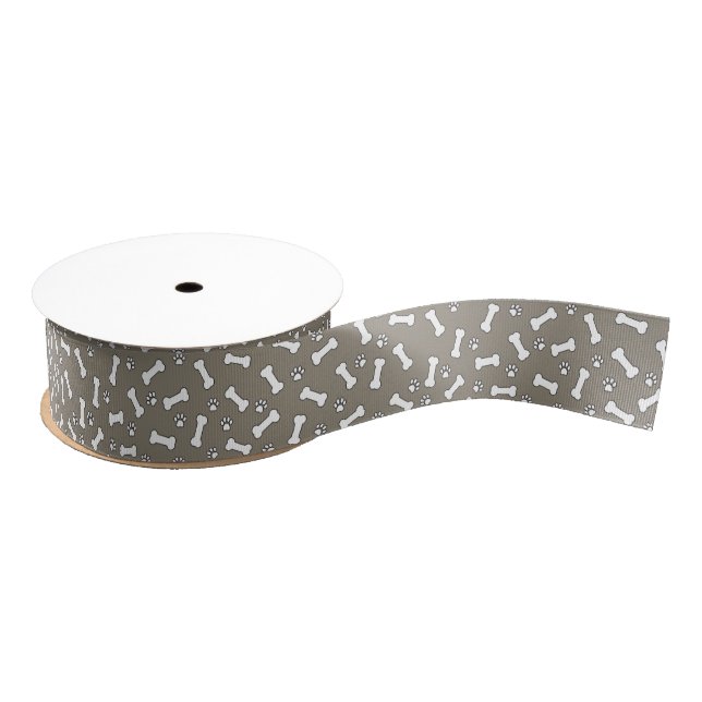Dog Lover Puppy Theme Paw Prints and Bones Pattern Grosgrain Ribbon (Spool)
