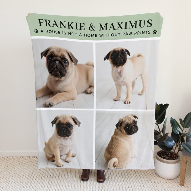 Dog Lover Sage Personalized Dog Name Photo Collage Fleece Blanket (Creator Uploaded)