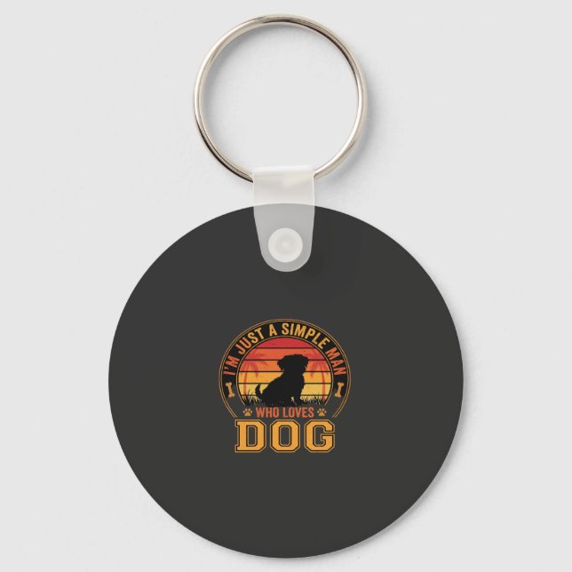 Dog Lover Simple Man Retro Sunset Keychain (Front)