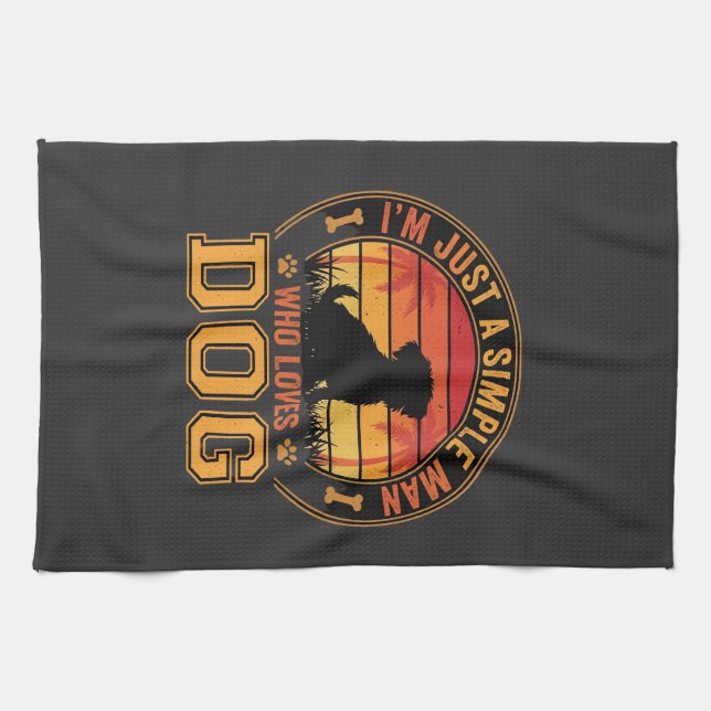Dog Lover Simple Man Retro Sunset Kitchen Towel (Horizontal)