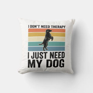 Dog Lover Therapy Quote Vintage Engraving Design_1 Throw Pillow