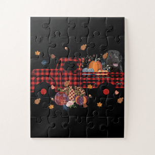 Dog Lover Truck Plaid Carrying Labrador Autumn Jigsaw Puzzle