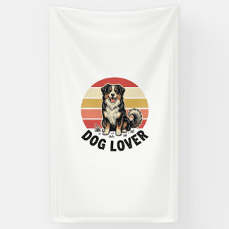 Dog Lover Vintage Engraving Cute Dog Sunset Design Banner