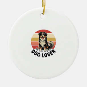 Dog Lover Vintage Engraving Cute Dog Sunset Design Ceramic Ornament