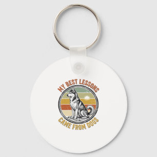 Dog Lover Vintage Shirt with Wise Husky Engraving_ Keychain