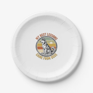 Dog Lover Vintage Shirt with Wise Husky Engraving_ Paper Plate