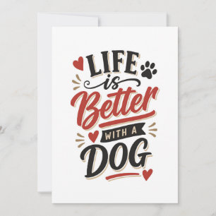 Dog Lover Wall Art - Life is Better with a Dog Red Invitation
