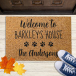 Dog Lover Welcome Personalized Pet Paw Prints Doormat<br><div class="desc">Introducing the perfect door mat for all dog lovers out there! This modern and stylish mat is the ideal way to welcome guests into your home with a touch of humour and cuteness. The faux coir material is both durable and environmentally friendly, while the paw prints and the playful phrase...</div>