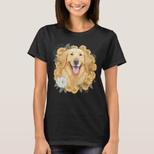 Dog Lover Women Golden Retriever Flower Print Flor T-Shirt