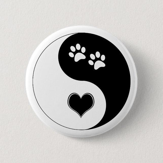 Dog Lover Yin Yang Heart and Paw Prints 2 Inch Round Button (Front)