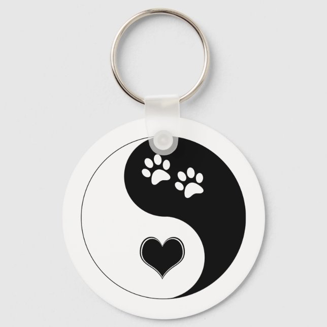 Dog Lover Yin Yang Heart and Paw Prints Keychain (Front)