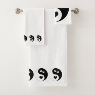 Dog Lover Yin Yang Hearts and Paw Prints Bath Towel Set