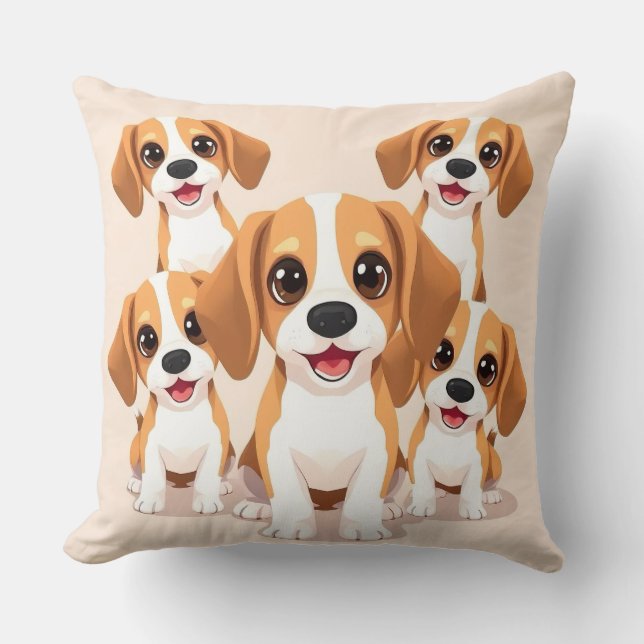 Dog Lovers – AI Cartoon Beagle Illustration Throw Pillow (Front)