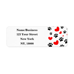 Dog Lovers Black Paw Prints Red Hearts Pattern