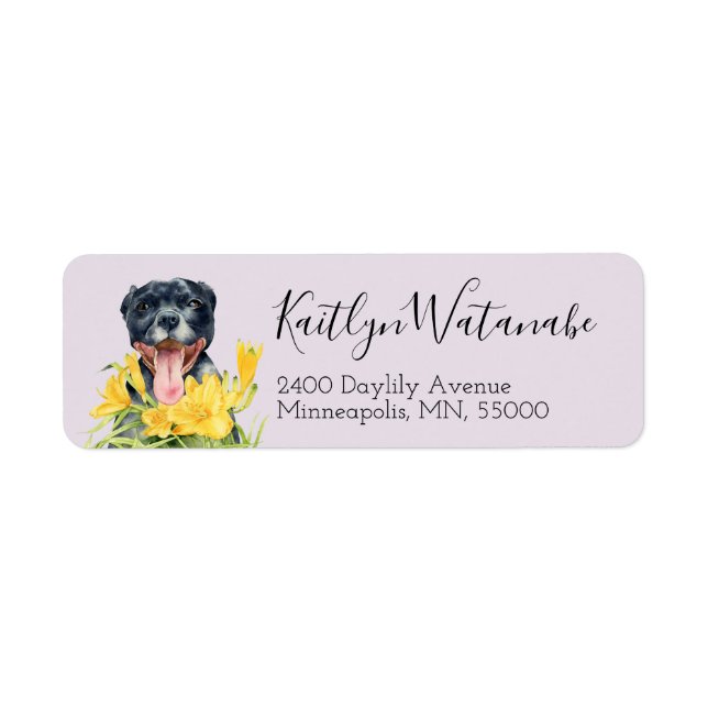 Dog Lovers Black Pit Bull Terrier Return Address (Front)