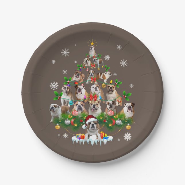 Dog Lovers | Bulldog Christmas Tree Ornaments Paper Plate (Front)