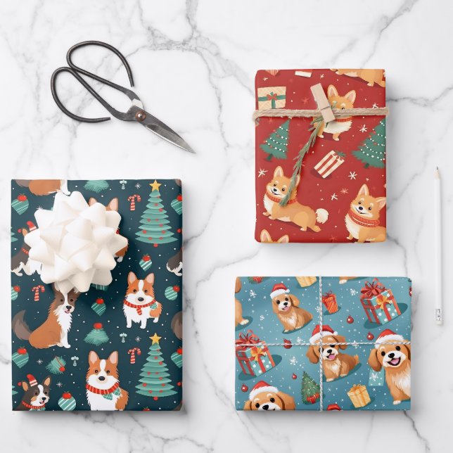 Dog Lovers Christmas Pattern Cute Holiday Corgi  Wrapping Paper Sheet (Front)