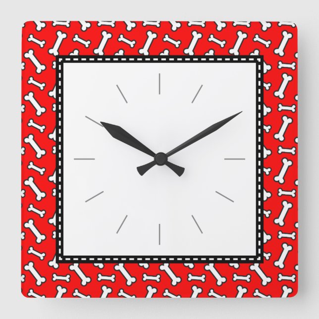 Dog Lover's Dog Bone Red Black Pattern Square Wall Clock (Front)