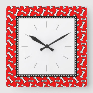 Dog Lover's Dog Bone Red Black Pattern Square Wall Clock