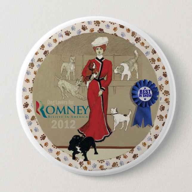 Dog Lovers for Romney 4 Inch Round Button (Front)