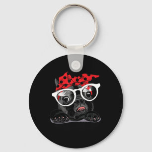 Dog Lovers French Bulldog Portrait In A Headband Keychain