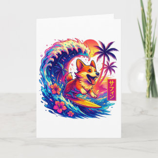 Dog Lovers Japanese Corgi Surfing Great Wave Japan Card