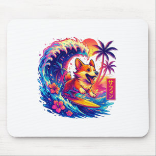 Dog Lovers Japanese Corgi Surfing Great Wave Japan Mouse Pad