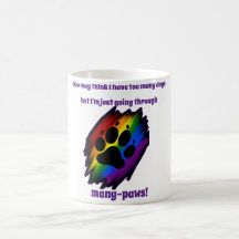 Dog lover's mug woman many paws rainbow pawprint