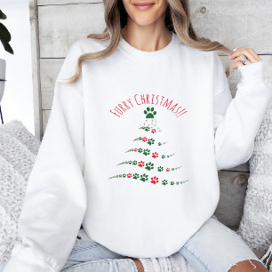 Dog Lovers Paw Christmas Tree Furry Christmas Sweatshirt