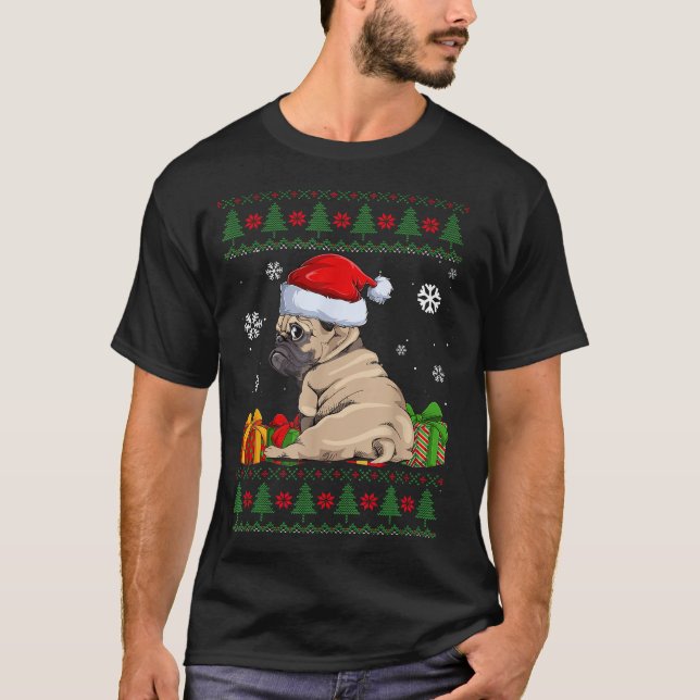  Dog Lovers Pug Santa Hat Ugly Christmas Sweater  (Front)