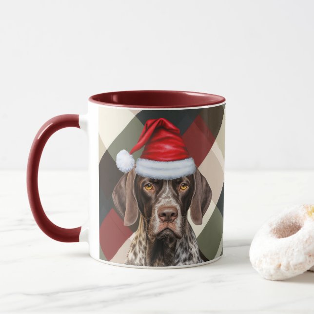 Dog Lover's Shorthair Pointer Holiday Plaid Mug (With Donut)