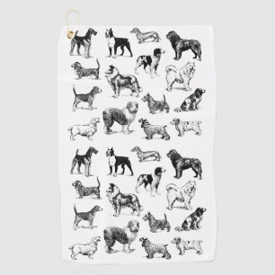 Dog Lover's Vintage Black & White Various Breeds Golf Towel
