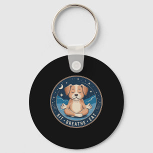 Dog Lovers - Yoga Pose Sit Breathe Eat Slogan Funn Keychain