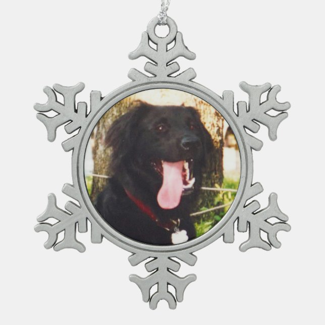 Dog Luke Snowflake Pewter Christmas Ornament (Front)