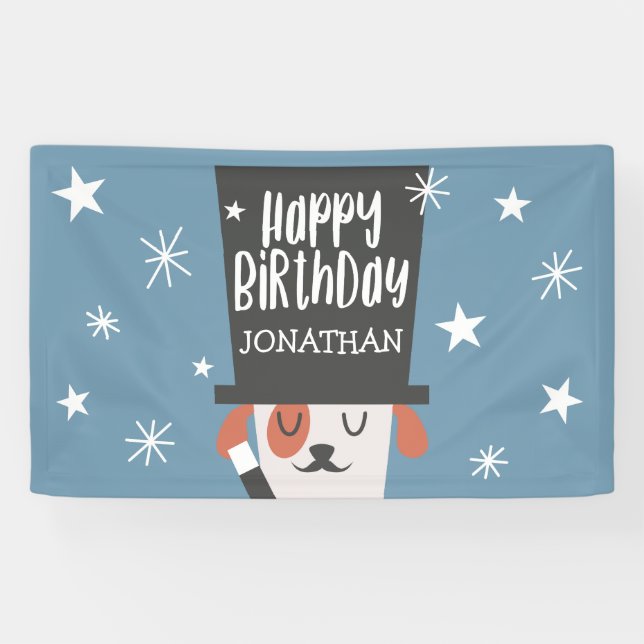 Dog Magician Kids Birthday Party Backdrop Banner (Horizontal)