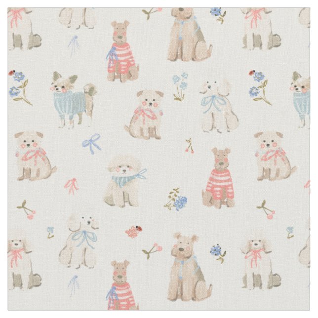 Dog maltipoo poodle terrier pattern fabric (Close Up)