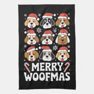 Dog Mama Christmas Merry Woofmas Dog Lover  Kitchen Towel