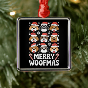 Dog Mama Christmas Merry Woofmas Dog Lover Metal Ornament