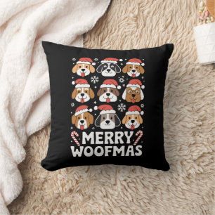 Dog Mama Christmas Merry Woofmas Dog Lover  Throw Pillow