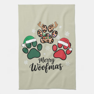 Dog Mama Christmas Merry Woofmas Dog Lover Xmas Kitchen Towel