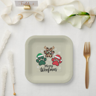 Dog Mama Christmas Merry Woofmas Dog Lover Xmas Paper Plate