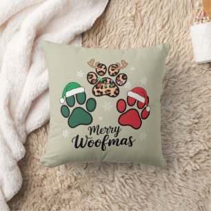 Dog Mama Christmas Merry Woofmas Dog Lover Xmas Throw Pillow
