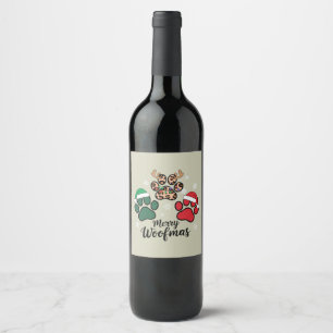 Dog Mama Christmas Merry Woofmas Dog Lover Xmas Wine Label