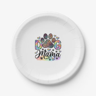 Dog Mama Paw Leopard Rainbow Watercolor Hearts_1 Paper Plate
