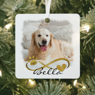 Dog Memorial 2 PhotoS PawPrint Heart Infinity Metal Ornament