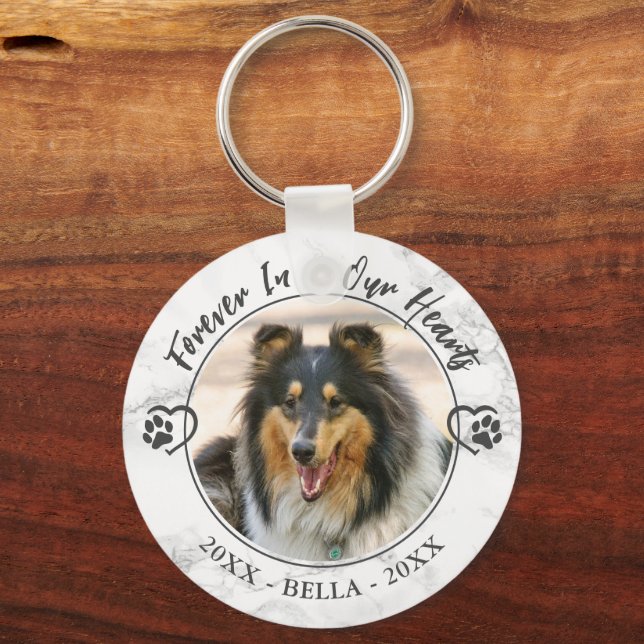 Dog Memorial Forever in Our Hearts Photo Paw Heart Keychain (Front)