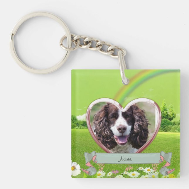 Dog Memorial Gift Field Daisies Personalized Keychain (Front)